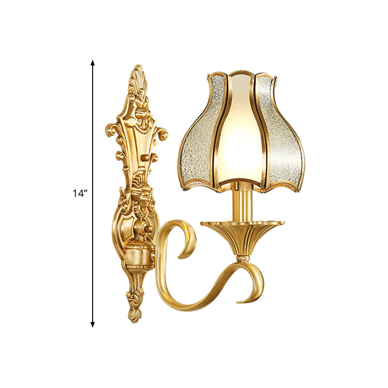 Metal Wall Sconce Traditional Brass Scalloped Living Room Light Fixture - 1/2 Bulbs