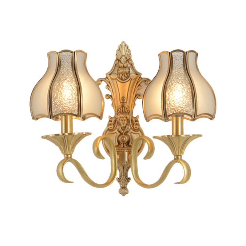 Metal Wall Sconce Traditional Brass Scalloped Living Room Light Fixture - 1/2 Bulbs