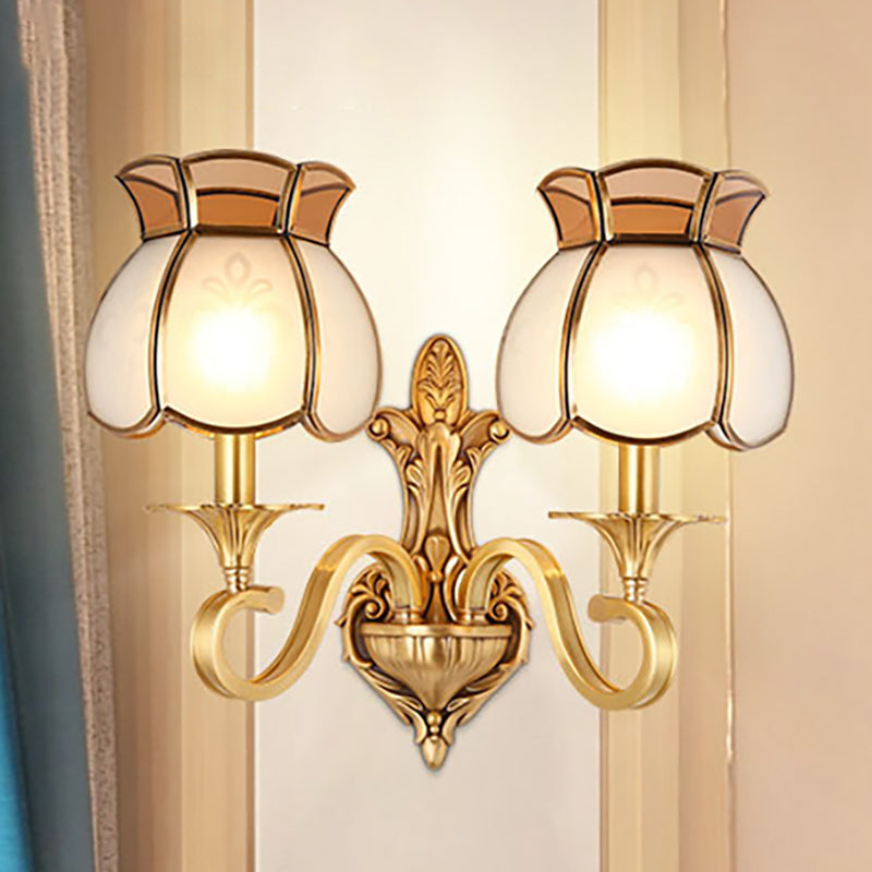 Traditional Metal Brass Birdcage Sconce Light: 1/2-Head Wall Lighting Fixture For Living Room 2 /