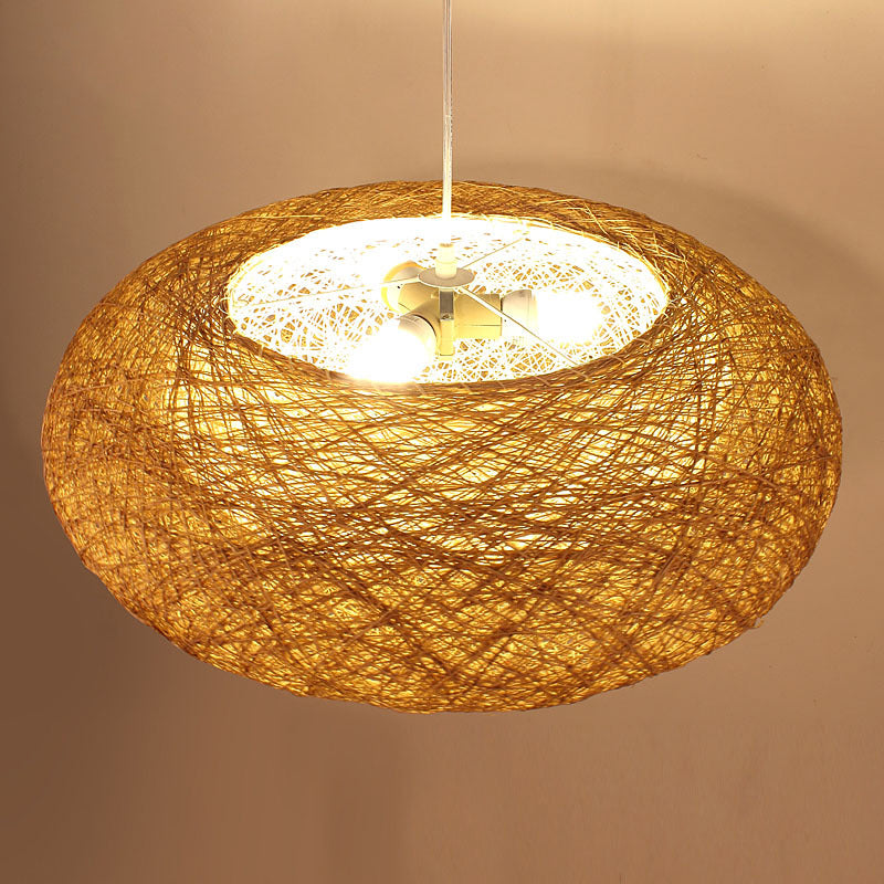 Wooden Modernist Pendant Light with Rope Suspension - Ideal for Dining Room