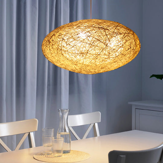 Modernist Rope Pendant Light With Wood Fixture For Dining Room