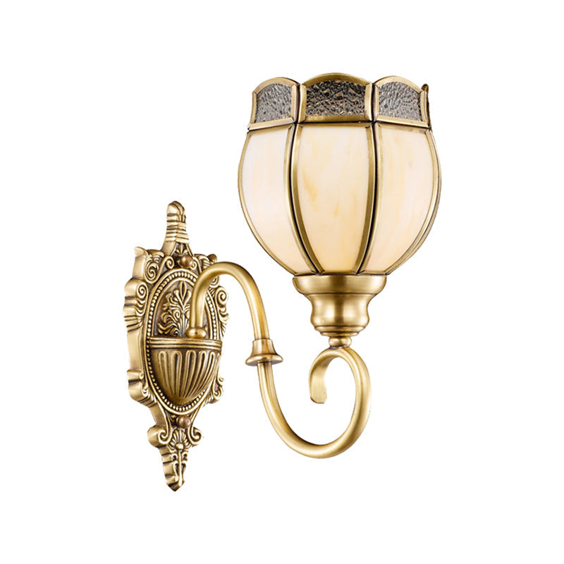 Traditional Brass Metal 1/2-Head Flower Sconce Light Fixture For Bedroom