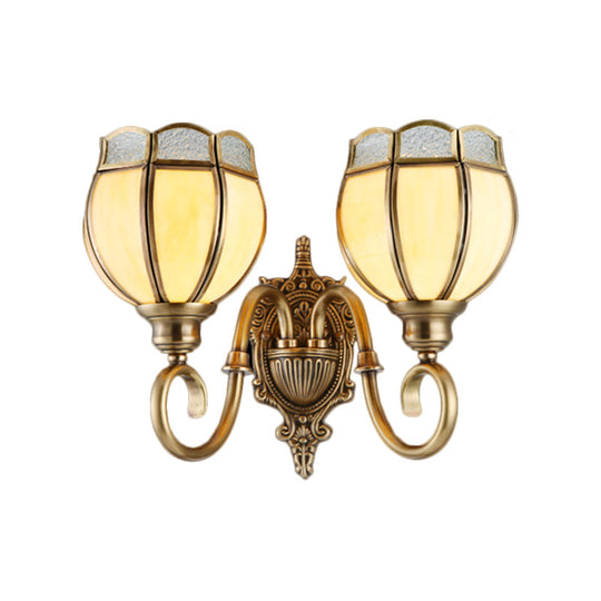 Traditional Brass Metal 1/2-Head Flower Sconce Light Fixture For Bedroom