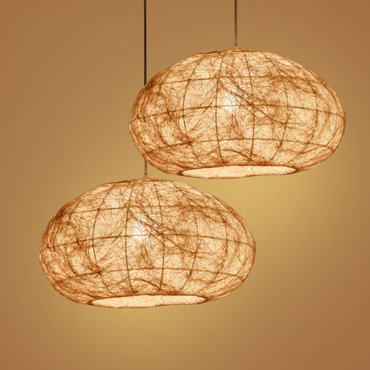 1-Bulb Asian Ceiling Pendant Light with Wood Lantern Design and Bamboo Shade