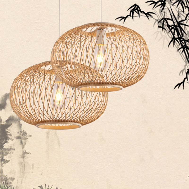 Woven Bamboo Pendant Light - Traditional Style 1 Bulb 16/19.5 Wide Wood Hanging Lamp Kit / 16