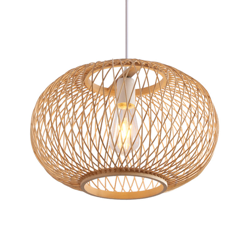 Woven Bamboo Pendant Light - Traditional Style 1 Bulb 16/19.5 Wide Wood Hanging Lamp Kit