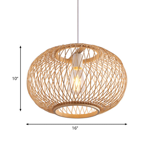 Woven Bamboo Pendant Light - Traditional Style 1 Bulb 16/19.5 Wide Wood Hanging Lamp Kit