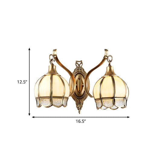 Brass Metal Floral Sconce - Traditional 1/2 Head Wall Light For Dining Room