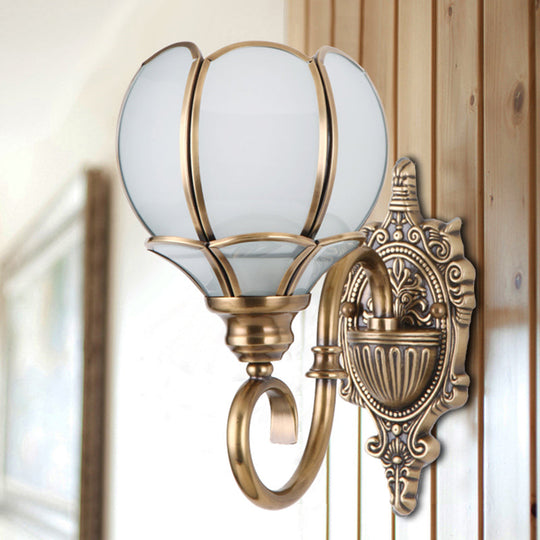 Brass Flower Sconce Wall Lamp For Bedroom - Traditional 1/2-Bulb Metal Light Fixture