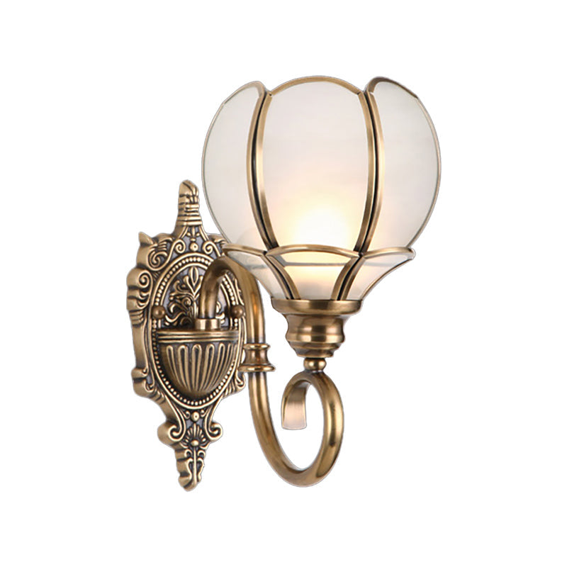 Brass Flower Sconce Wall Lamp For Bedroom - Traditional 1/2-Bulb Metal Light Fixture