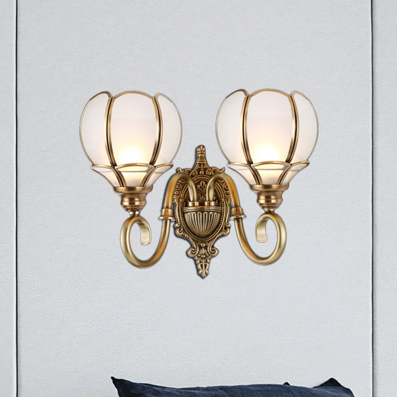 Brass Flower Sconce Wall Lamp For Bedroom - Traditional 1/2-Bulb Metal Light Fixture