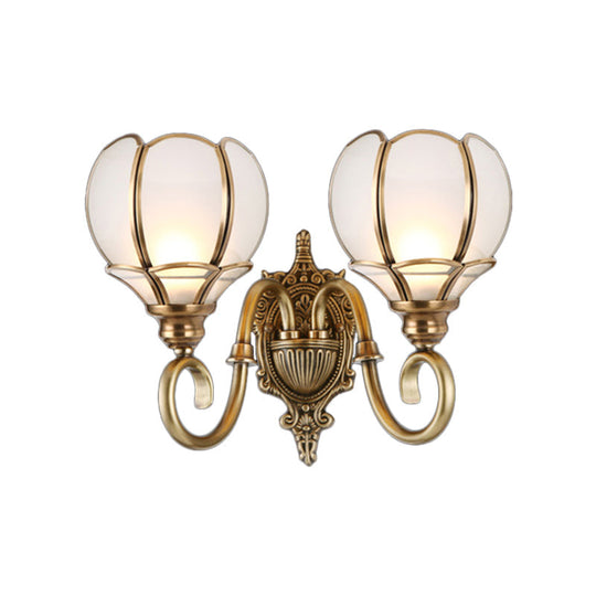 Brass Flower Sconce Wall Lamp For Bedroom - Traditional 1/2-Bulb Metal Light Fixture