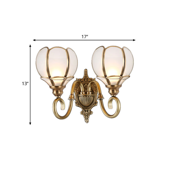 Brass Flower Sconce Wall Lamp For Bedroom - Traditional 1/2-Bulb Metal Light Fixture