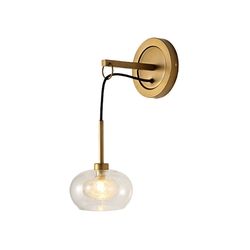 Modernist Oval Amber/White Glass Sconce With Brass Finish - Wall Mounted 1-Light Drop Lamp