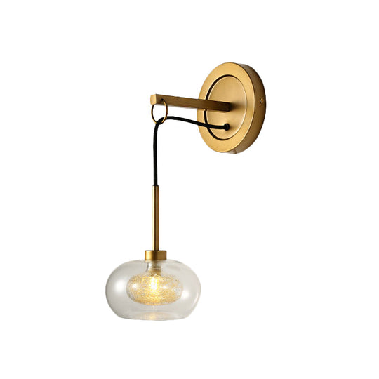 Modernist Oval Amber/White Glass Sconce With Brass Finish - Wall Mounted 1-Light Drop Lamp