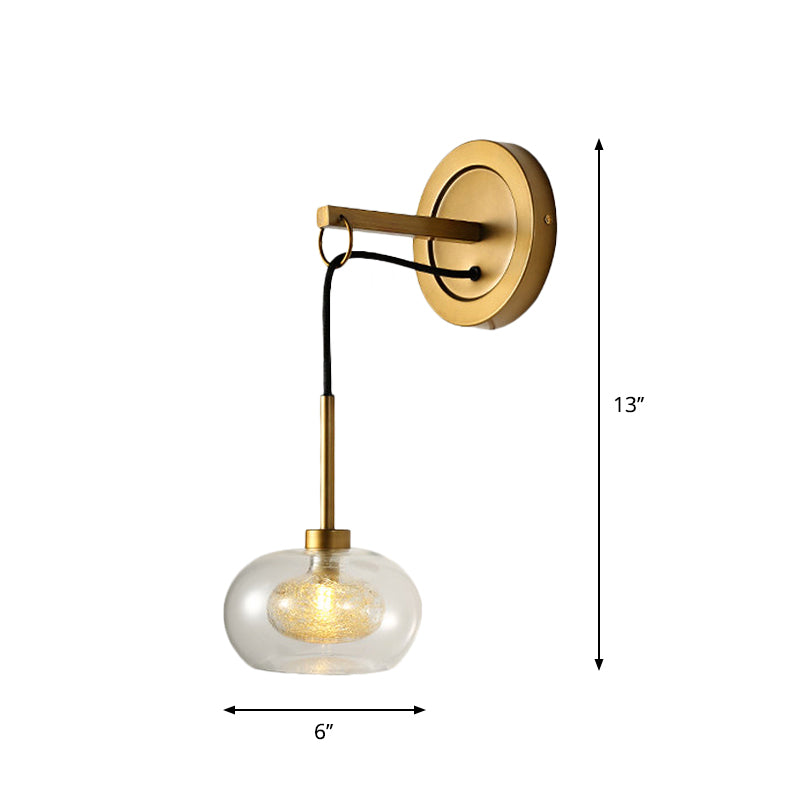 Modernist Oval Amber/White Glass Sconce With Brass Finish - Wall Mounted 1-Light Drop Lamp