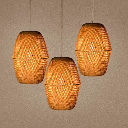 Wooden Bell Pendant Light Bamboo Tradition - Restaurant Hanging Lamp Kit With 1 Bulb Wood