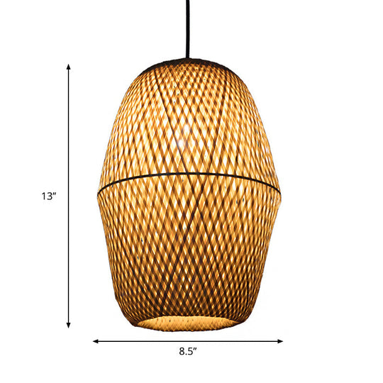 Traditional Bamboo Wood Bell Pendant Light - Single Bulb Hanging Lamp Kit for Restaurants