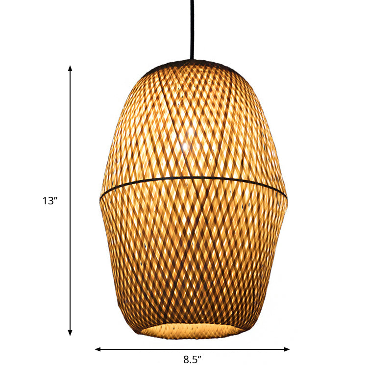 Wooden Bell Pendant Light Bamboo Tradition - Restaurant Hanging Lamp Kit With 1 Bulb