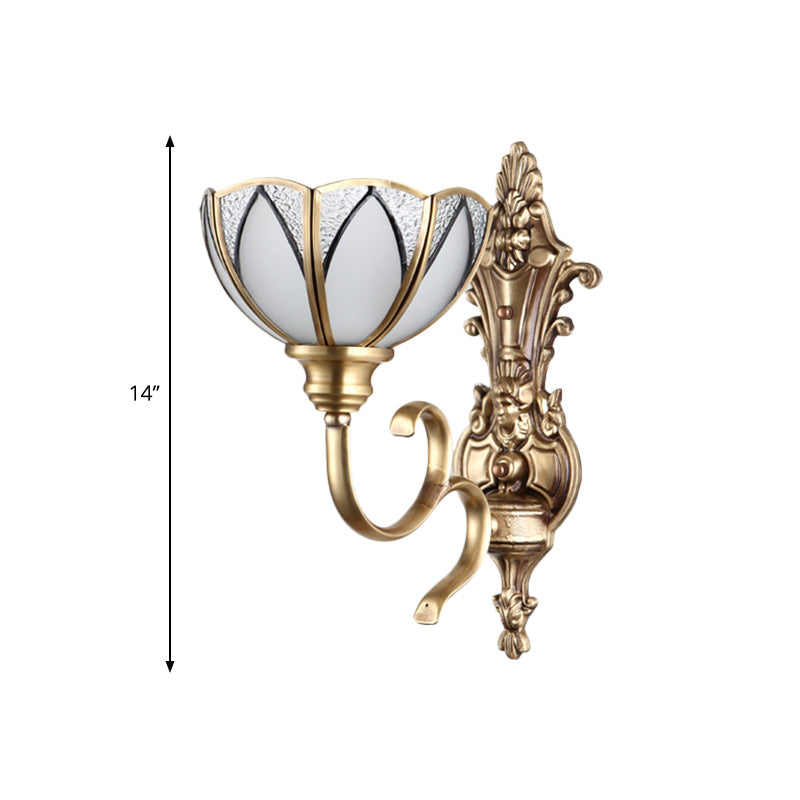 Traditional Metal Wall Lamp With Brass Finish And White Glass Shade - Bowl Hallway Design 1/2 Heads