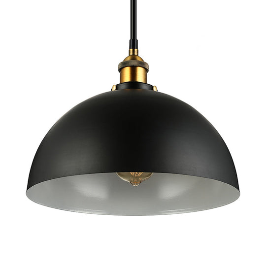 Antique Style Metallic Domed Pendant Light for Restaurant - Black/White, 12"/16" Dia