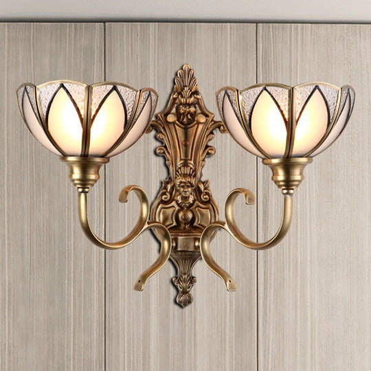 Traditional Metal Wall Lamp With Brass Finish And White Glass Shade - Bowl Hallway Design 1/2 Heads