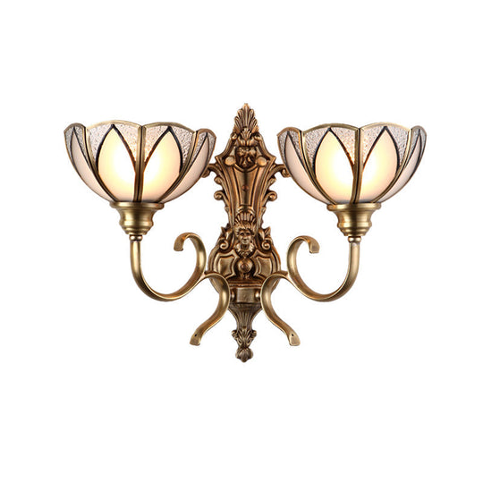 Traditional Metal Wall Lamp With Brass Finish And White Glass Shade - Bowl Hallway Design 1/2 Heads