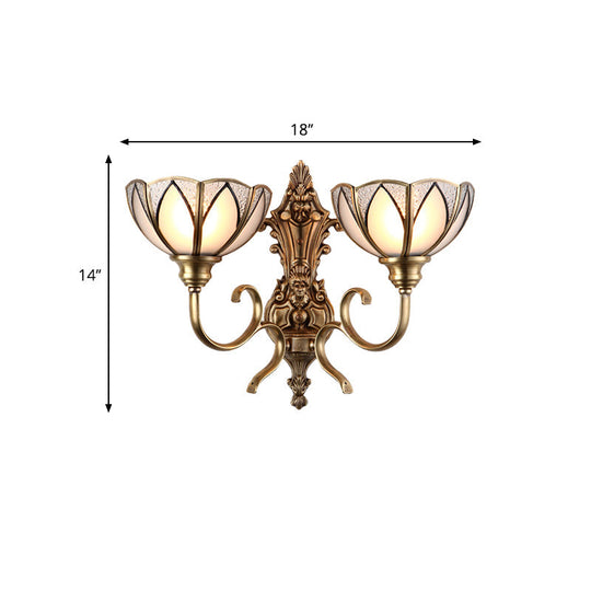 Traditional Metal Wall Lamp With Brass Finish And White Glass Shade - Bowl Hallway Design 1/2 Heads