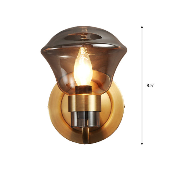 Retro-Style Smoke Gray/Amber Glass Bell Wall Sconce - Brass Mount Light Fixture (1 Bulb)