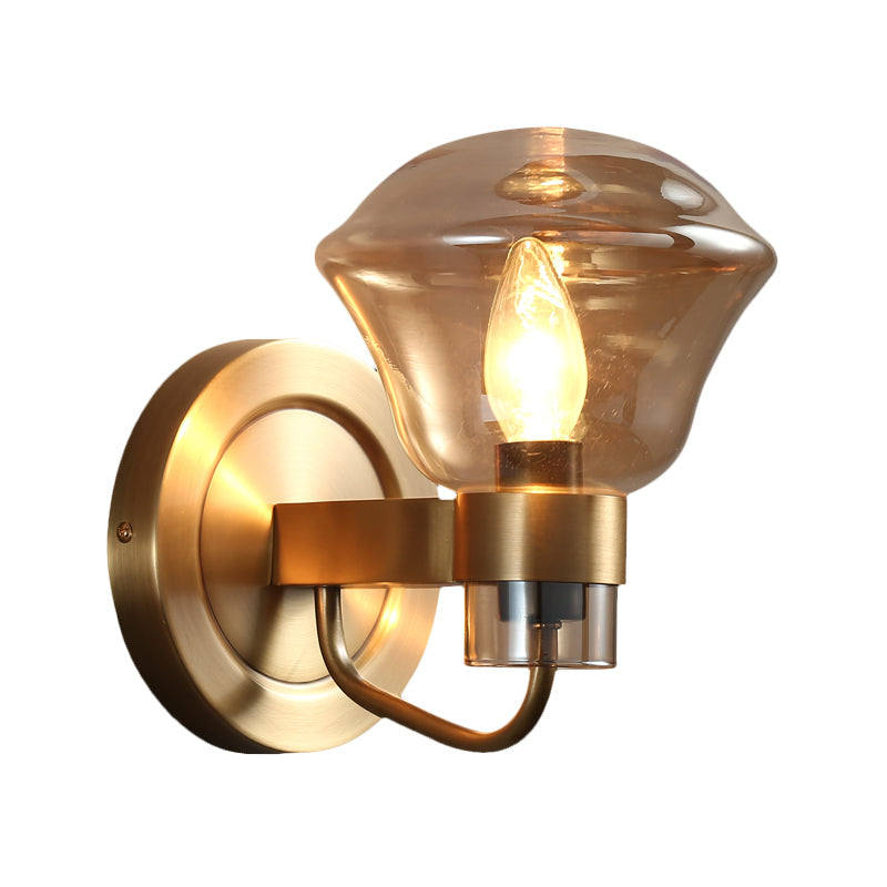 Retro-Style Smoke Gray/Amber Glass Bell Wall Sconce - Brass Mount Light Fixture (1 Bulb)