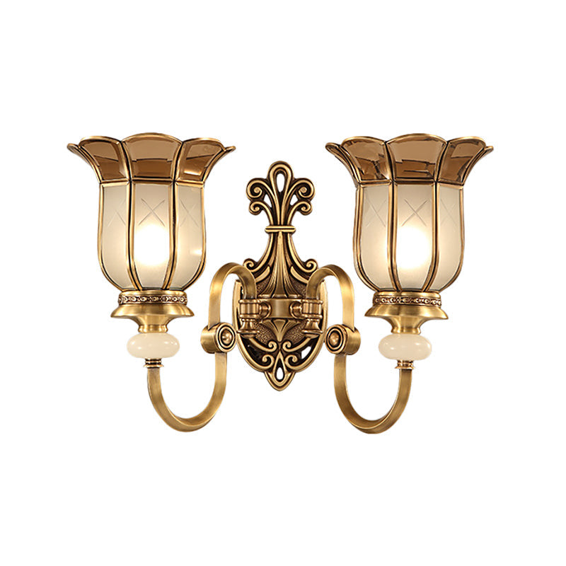 Traditional Brass Flower Metal Wall Sconce - Living Room Lighting Fixture (1/2-Bulb)