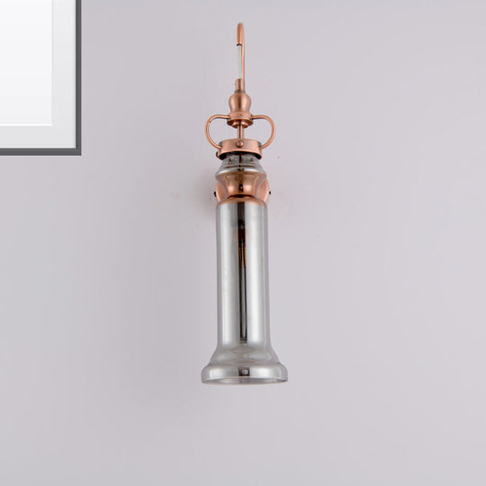 Contemporary 2-Light Copper Finish Wall Sconce With Smoke Gray/Amber Glass Tube & Gooseneck Arm Gray