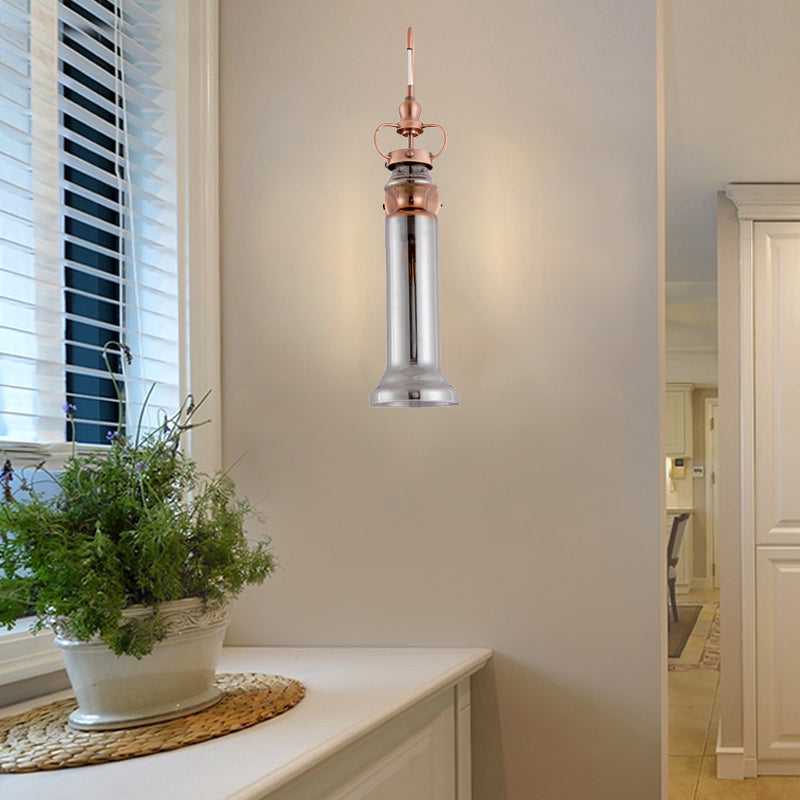 Contemporary 2-Light Copper Finish Wall Sconce With Smoke Gray/Amber Glass Tube & Gooseneck Arm