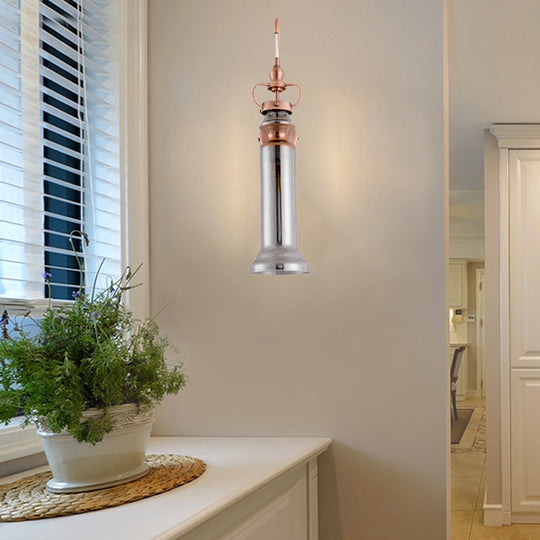 Contemporary 2-Light Copper Finish Wall Sconce With Smoke Gray/Amber Glass Tube & Gooseneck Arm