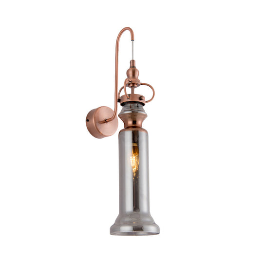 Contemporary 2-Light Copper Finish Wall Sconce With Smoke Gray/Amber Glass Tube & Gooseneck Arm