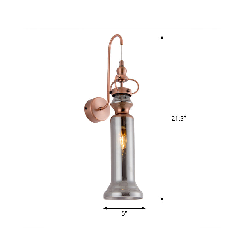 Contemporary 2-Light Copper Finish Wall Sconce With Smoke Gray/Amber Glass Tube & Gooseneck Arm