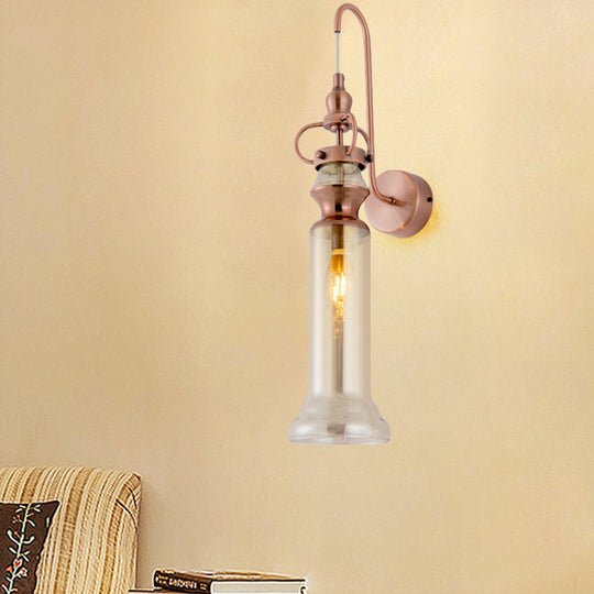 Contemporary 2-Light Copper Finish Wall Sconce With Smoke Gray/Amber Glass Tube & Gooseneck Arm