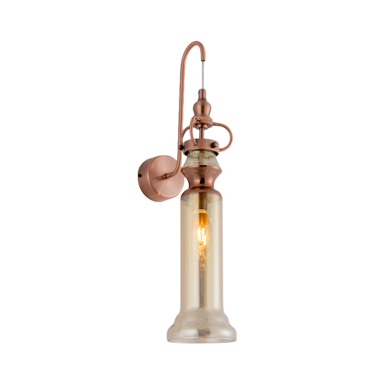 Contemporary 2-Light Copper Finish Wall Sconce With Smoke Gray/Amber Glass Tube & Gooseneck Arm