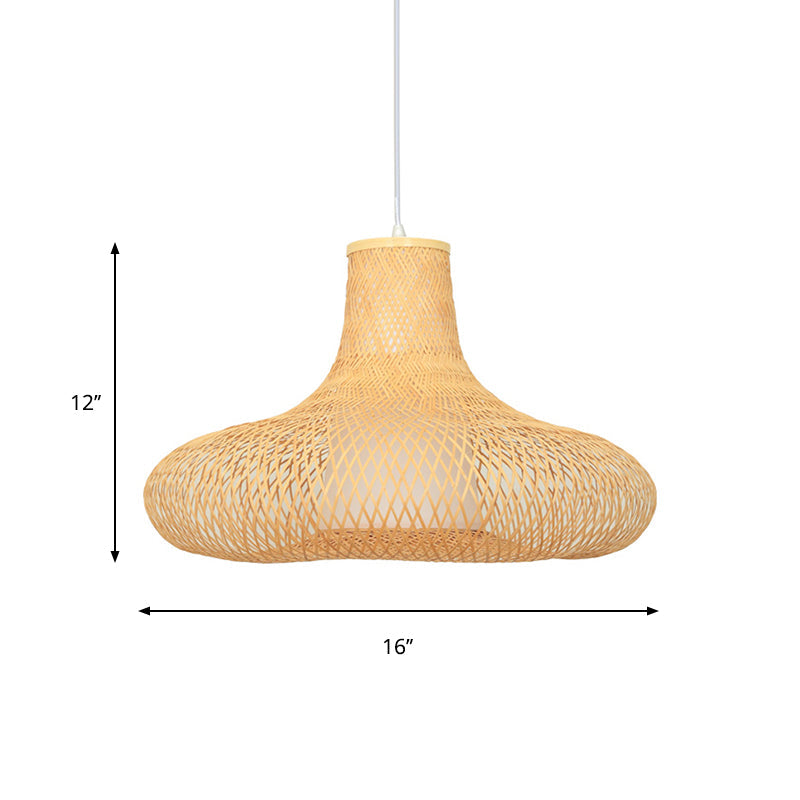 Bamboo Weave Pendant Light Kit with 1 Bulb - Contemporary Wood Hanging Lamp, 16"/19.5" Wide