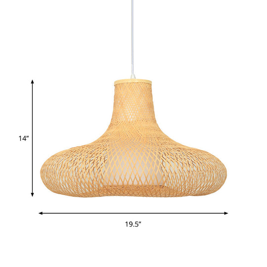 Bamboo Weave Pendant Light Kit with 1 Bulb - Contemporary Wood Hanging Lamp, 16"/19.5" Wide