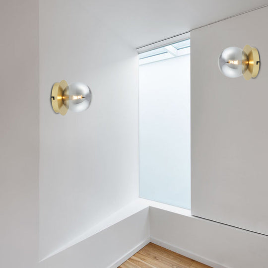 Golden Wall Sconce Light With Smoky Grey Glass Shade - Simple & Elegant Single Bedroom Fixture