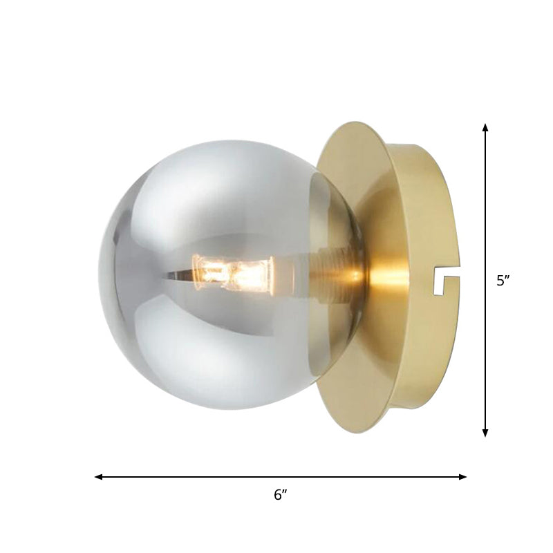 Golden Wall Sconce Light With Smoky Grey Glass Shade - Simple & Elegant Single Bedroom Fixture