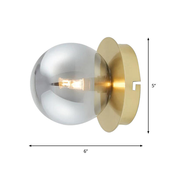 Golden Wall Sconce Light With Smoky Grey Glass Shade - Simple & Elegant Single Bedroom Fixture