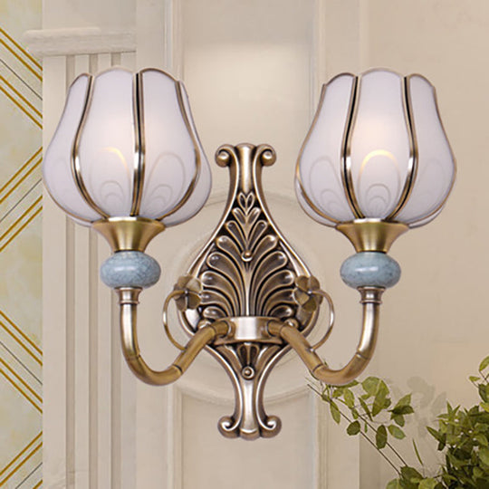 Traditional Brass Metal Wall Sconce Lighting For Living Room - 1/2-Head Bloom Light 2 /