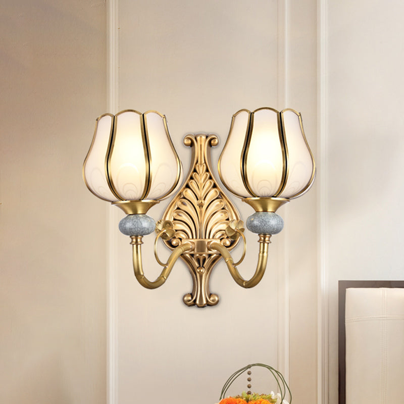 Traditional Brass Metal Wall Sconce Lighting For Living Room - 1/2-Head Bloom Light