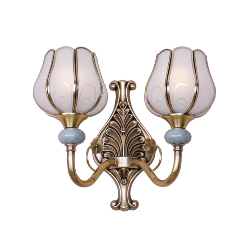 Traditional Brass Metal Wall Sconce Lighting For Living Room - 1/2-Head Bloom Light