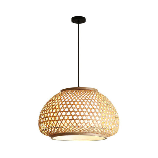 Retro Bamboo Dome Pendant Light Fixture - Wide Sizes - Wood Hanging Lamp