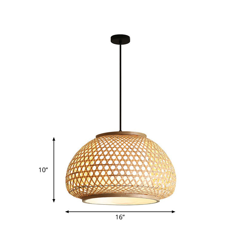 Retro Bamboo Dome Pendant Light Fixture - Wide Sizes - Wood Hanging Lamp