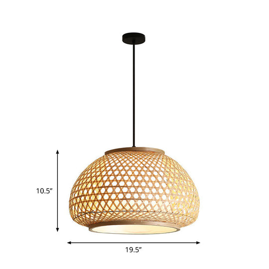 Retro Bamboo Dome Pendant Light Fixture - Wide Sizes - Wood Hanging Lamp