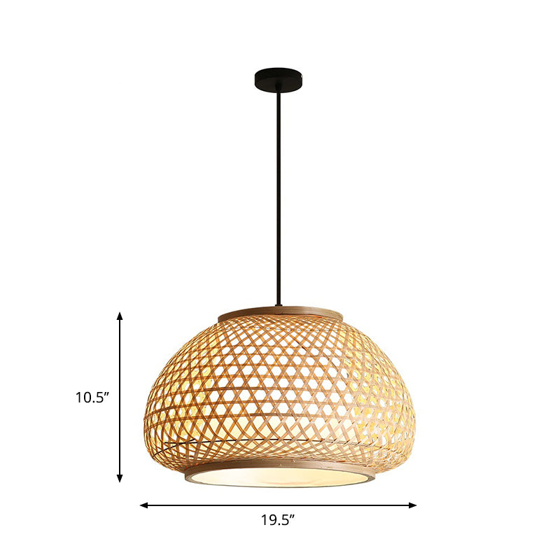 Wide Dome Suspension Pendant Bamboo Hanging Light Fixture - Retro Style (Single Bulb)